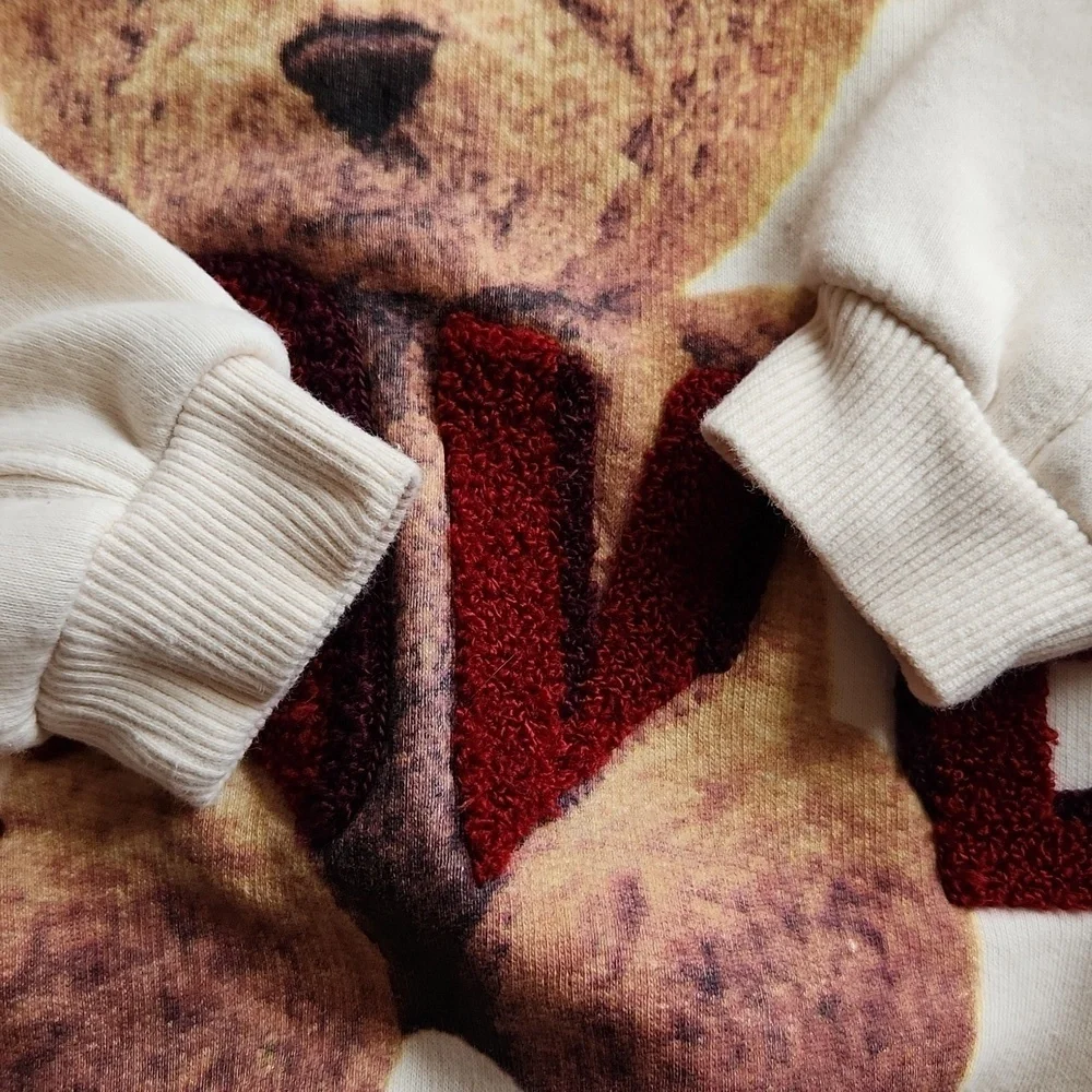 Zara Love Bear Kids Cream Teddy Bear Sweatshirt sz 3-4 toodler